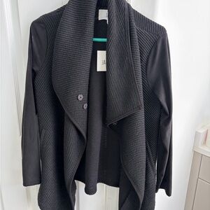 Jack by BB Dakota Black Draped Knit Jacket with Faux-Leather Sleeves
